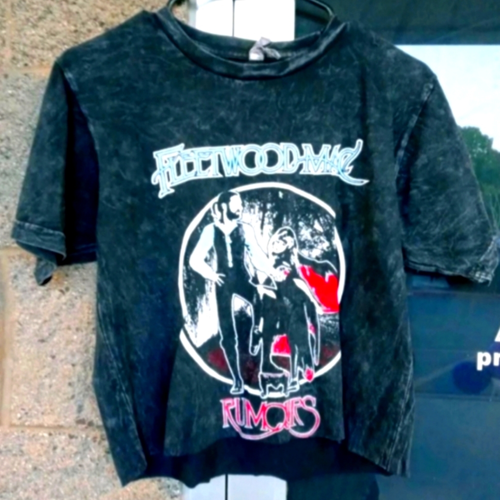 Free People Black Graphic Crop Tee with Red Accents